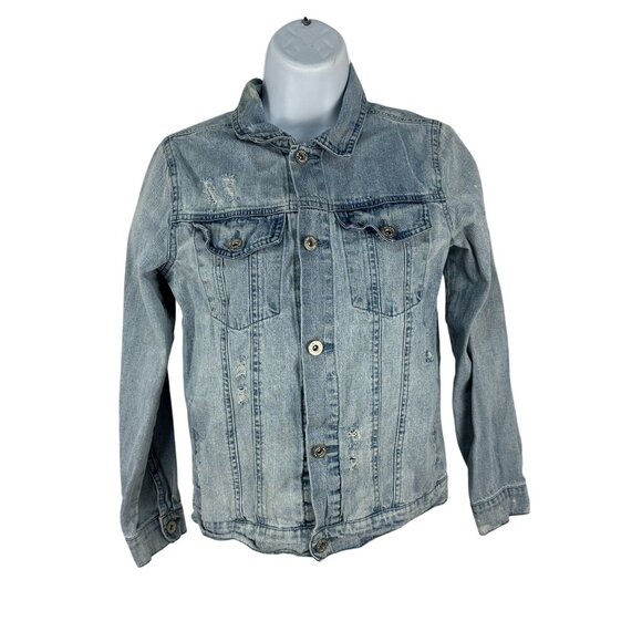 Art Class Denim Jacket For Kids Large 10/12 Distressed Button-Up Design - Picture 1 of 6